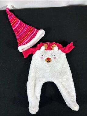 American Girl White Plush Reindeer Romper with Hat for Bitty Baby